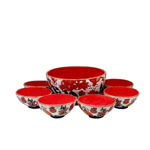 Bol en Poterie Fait Main avec Motif Grenade – Pour Yaourts, Desserts, Salades et Nouilles (Ensemble de 7)