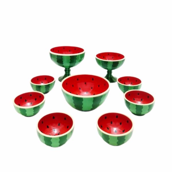 Ensemble de 9 bols décoratifs en céramique fait main modèle Watermelon