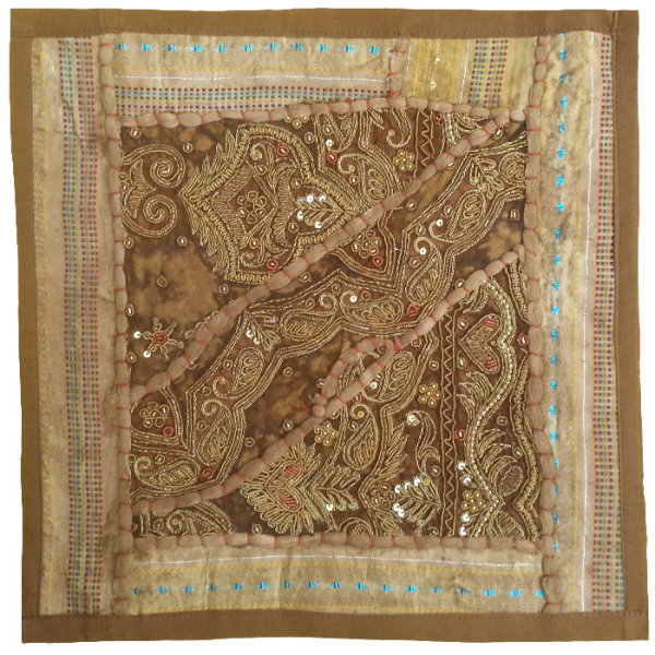 Housse de Coussin Brodée - Design Suzani Marron