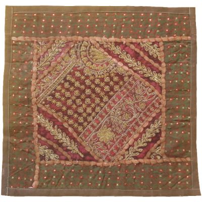 Housse de Coussin Brodée – Design Suzani Marron