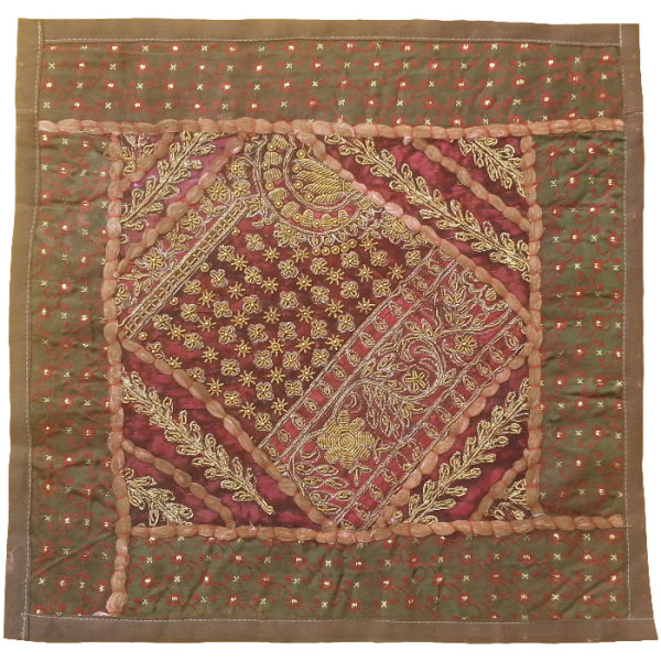Housse de Coussin Brodée - Design Suzani Marron