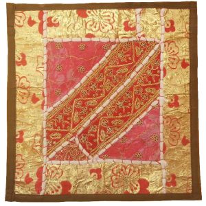 Housse de Coussin Brodée – Design Suzani Rouge avec Motifs Dorés
