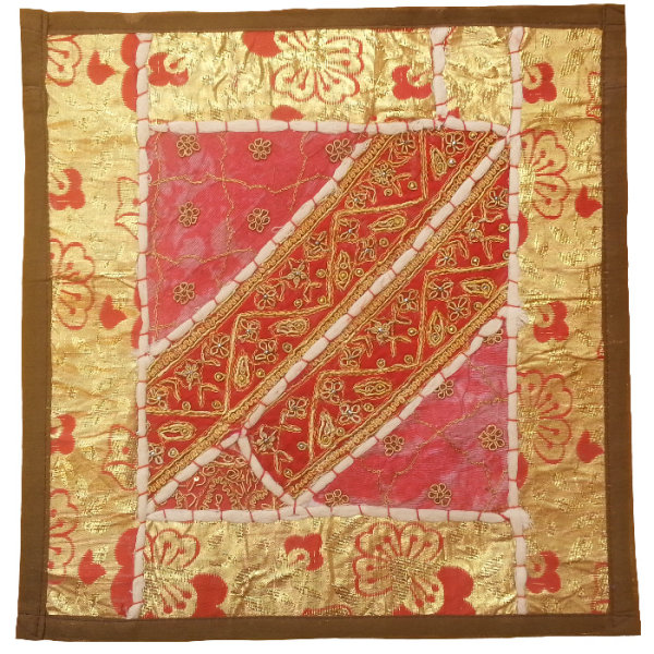 Housse de Coussin Brodée - Design Suzani Rouge avec Motifs Dorés