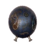 Œuf d’autruche décoratif persan peint à la main – Bleu royal