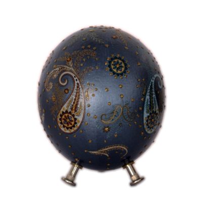 Œuf d’autruche décoratif persan peint à la main – Bleu royal