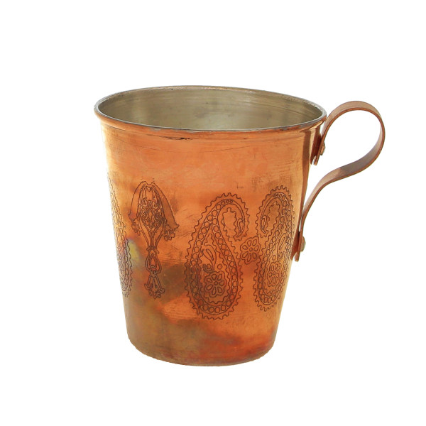 Tasse persane en cuivre - Fabriquée à la main avec anse pour boissons froides - Martelée Waran