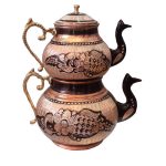 Théière Double en Cuivre Persan Martelée et Durable Golin