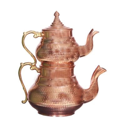 Théière Double en Cuivre Persan Martelée et Durable Varna