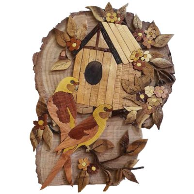 Cadre Mural en Mosaïque de Bois Modèle Oiseau