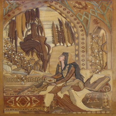 Art en Marqueterie de Bois – La Jeune Fille Artistique Perse
