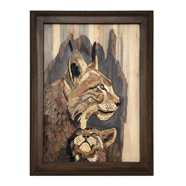 Art en bois sculpté encadré Thème animal Chat