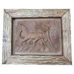 Art en bois sculpté encadré Thème animal Lion