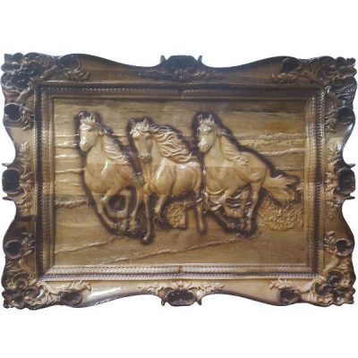 Art en bois sculpté encadré Thème animal Chevaux en course