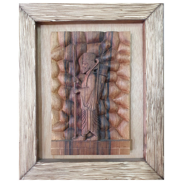 Art en bois sculpté encadré Soldat persan artistique