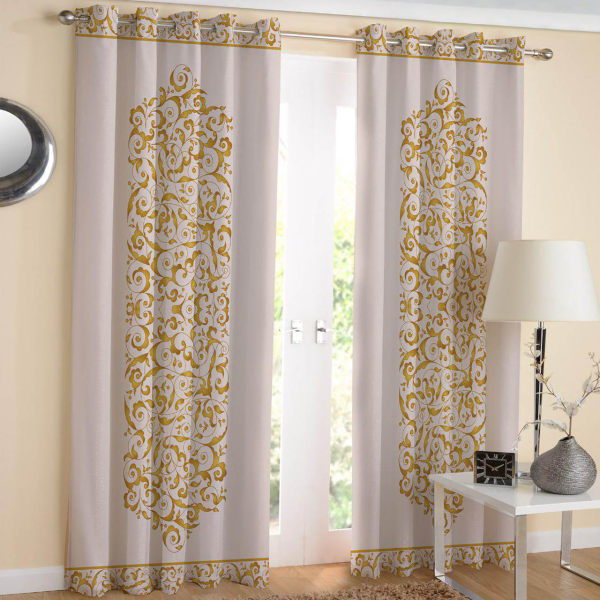 Rideau en velours imprimé avec œillets – Design doré