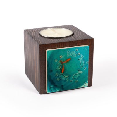 Porte-bougie en bois persan cube Poisson (2x)