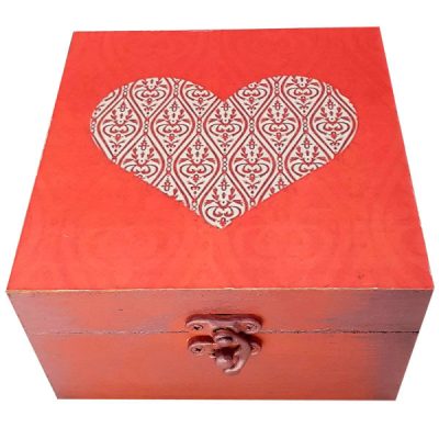 Boîte en Bois pour Cadeaux – Motif Artistique Cœur