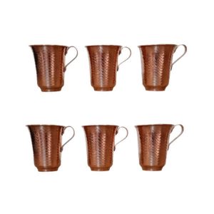Tasse persane en cuivre – Ensemble de 6 fabriquées à la main avec anse pour boissons froides – Martelées Minel