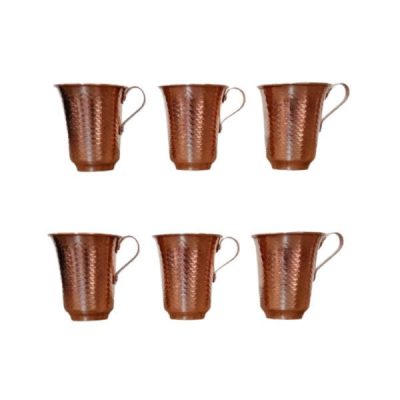 Tasse persane en cuivre – Ensemble de 6 fabriquées à la main avec anse pour boissons froides – Martelées Minel