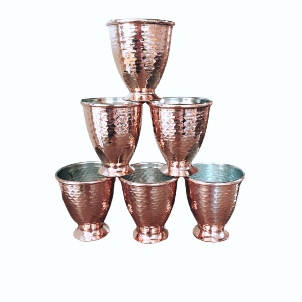 Tasse persane en cuivre - Ensemble de 6 fabriquées à la main avec anse pour boissons froides - Martelées