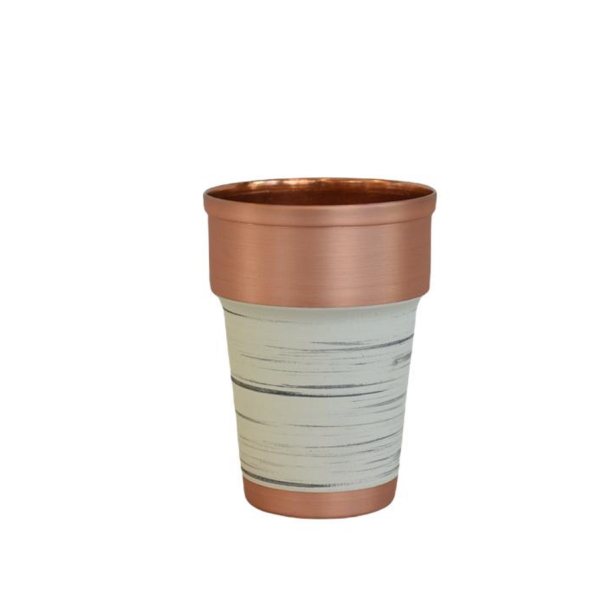 Tasse persane en cuivre - Fabriquée à la main avec anse pour boissons froides - Martelée Blanc Moderne