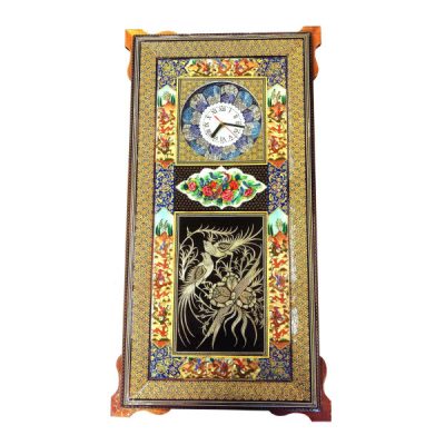 Horloge murale en bois persane artisanale – Art du marqueterie Khatam, Faran