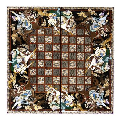 Plateau d’Échecs en Bois Khatamkari Persan Design Marron