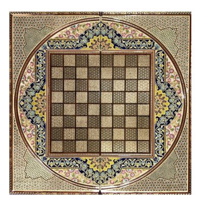Plateau de Jeu d’Échecs en Marqueterie Persane Modèle Design Marron