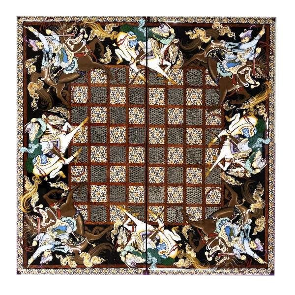 Plateau d'Échecs en Bois Khatamkari Persan Design Marron