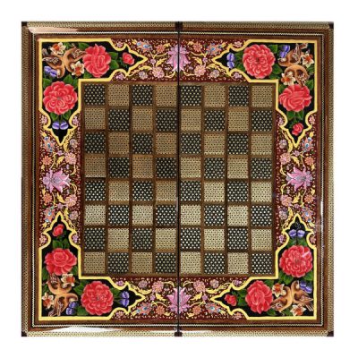 Plateau d’Échecs en Bois Khatamkari Persan Design Floral