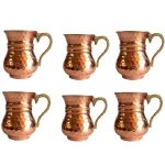 Tasse persane en cuivre – Ensemble de 6 fabriquées à la main avec anse pour boissons froides – Martelées