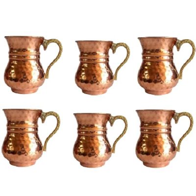 Tasse persane en cuivre – Ensemble de 6 fabriquées à la main avec anse pour boissons froides – Martelées