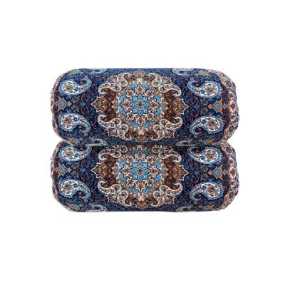 Traversin Cylindrique Traditionnel Persan avec Tissu Élégant Termeh Bleu