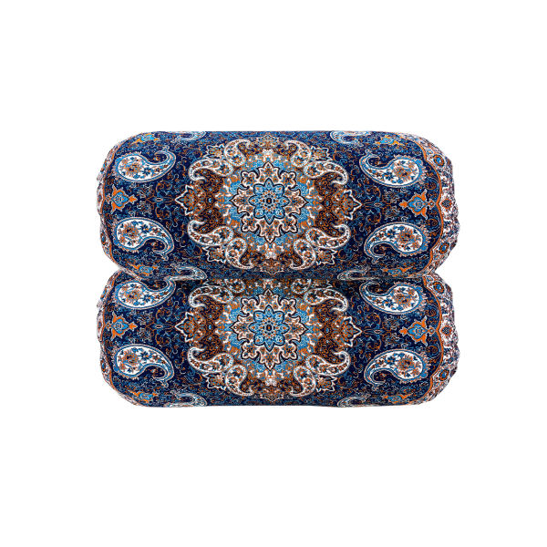 Traversin Cylindrique Traditionnel Persan avec Tissu Élégant Termeh Bleu