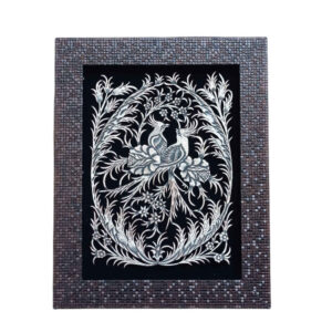 Art en cuivre gravé persan fait à la main encadré – Fleur & Oiseau – Décor mural traditionnel