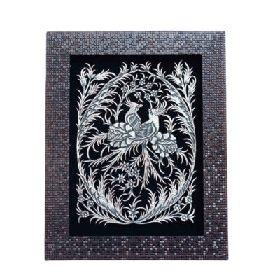 Art en cuivre gravé persan fait à la main encadré – Fleur & Oiseau – Décor mural traditionnel