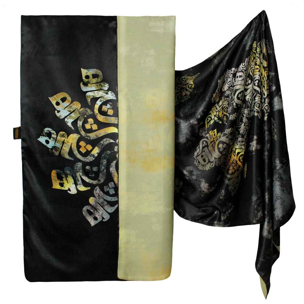 Châle en soie imprimé perse double face – Calligraphie artistique Hich