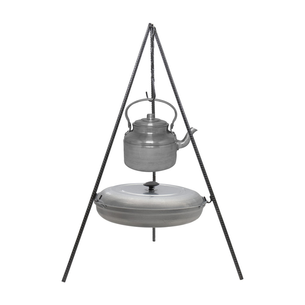 Trépied de Cuisine de Feu de Camp avec Chaudron & Bouilloire – Ensemble Complet pour Repas en Plein Air