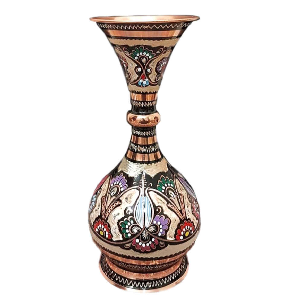 Vase en cuivre décoratif peint à la main avec émail Minakari persan Ava