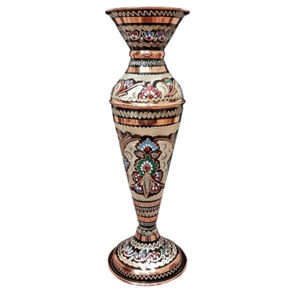 Vase en cuivre décoratif peint à la main avec émail Minakari persan Sarvin