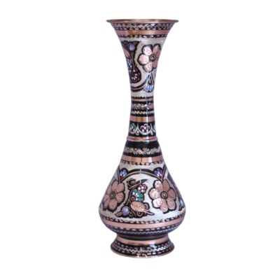 Vase en cuivre décoratif peint à la main avec émail Minakari persan Yavar