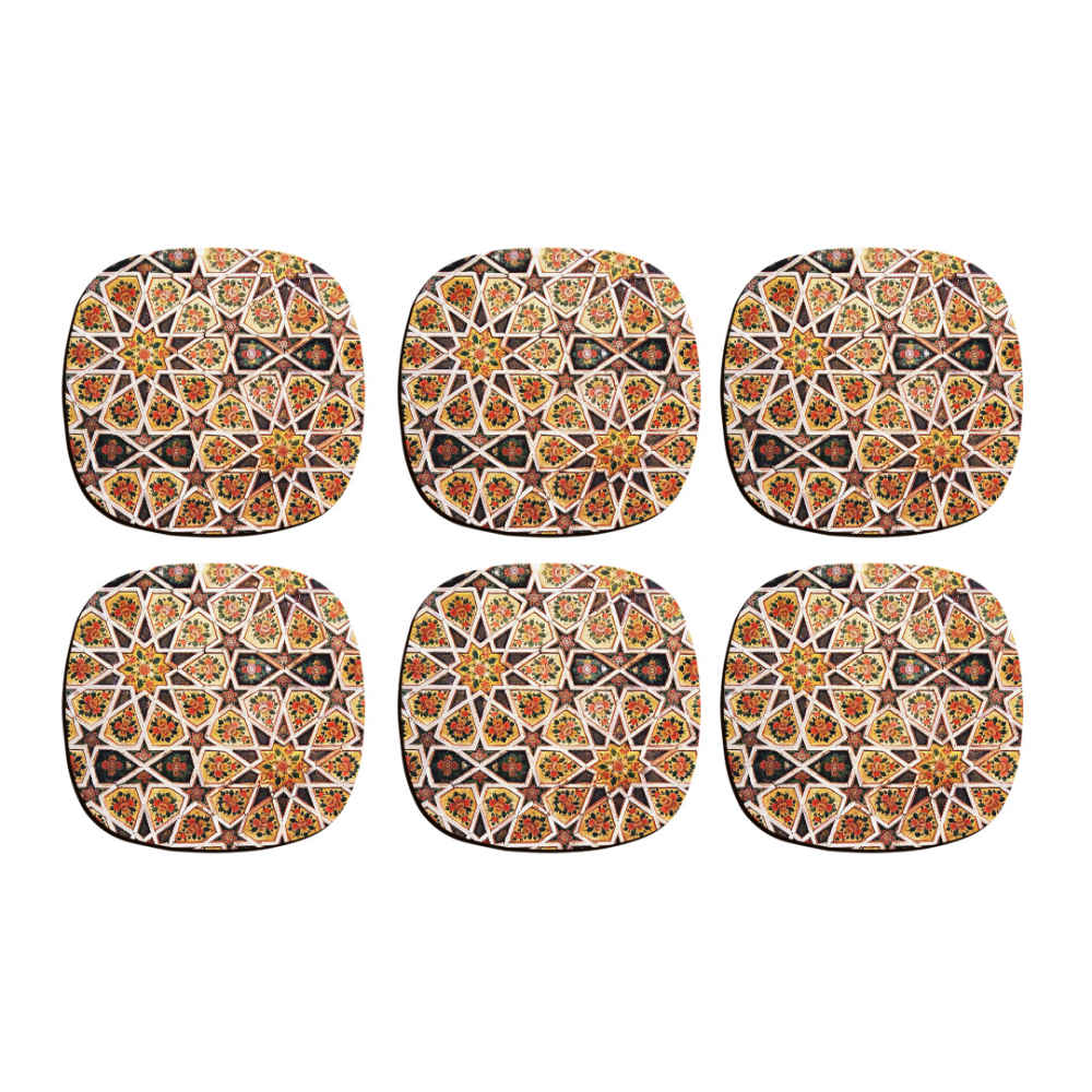 Ensemble de Dessous de Verre avec Motif Artistique d'Inspiration Persane Traditionnel