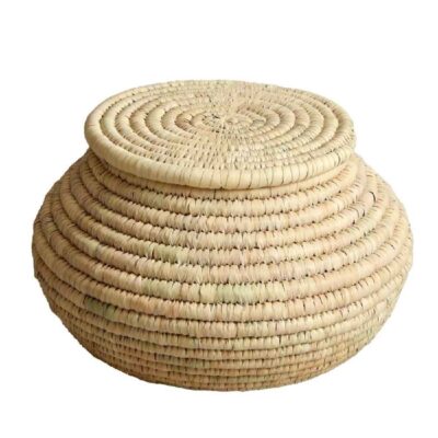 Panier de rangement en feuille de palmier tissé à la main persan avec couvercle modèle Melisa
