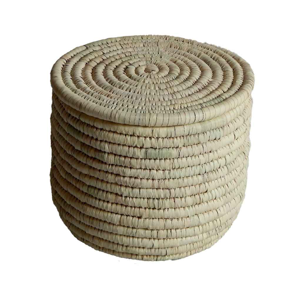 Panier de rangement en feuille de palmier tissé à la main persan avec couvercle modèle Soda