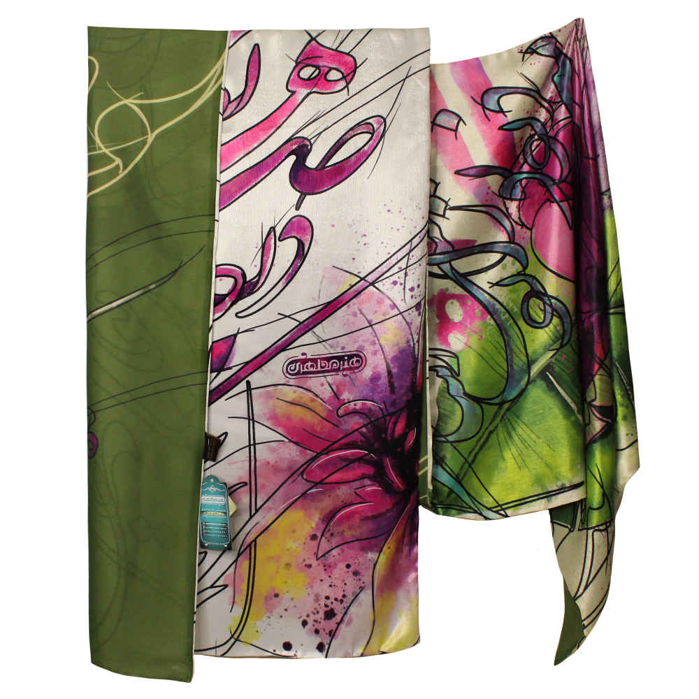 Châle en soie imprimé perse double face – Calligraphie artistique Atoosa