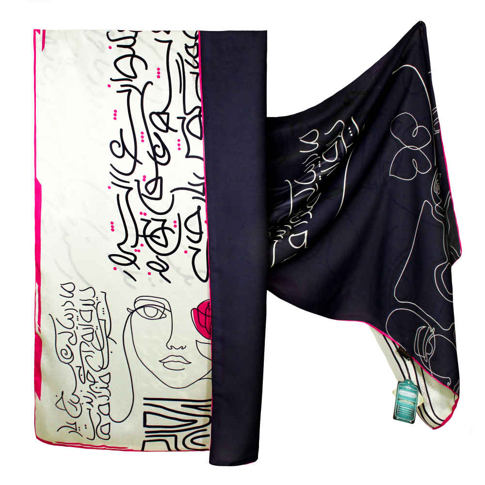 Châle en soie imprimé perse double face – Calligraphie artistique Yar