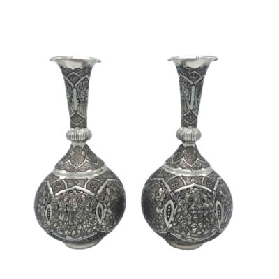Vase décoratif en cuivre persan gravé fait main avec design Kian – Set de 2