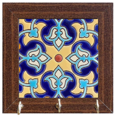 Porte-clés mural en bois et céramique persan modèle Carreau