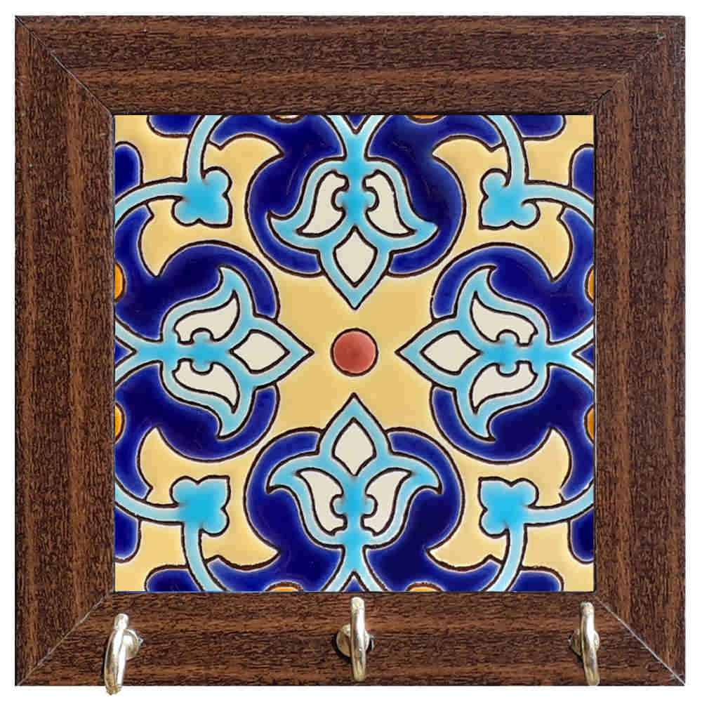 Porte-clés mural en bois et céramique persan modèle Carreau