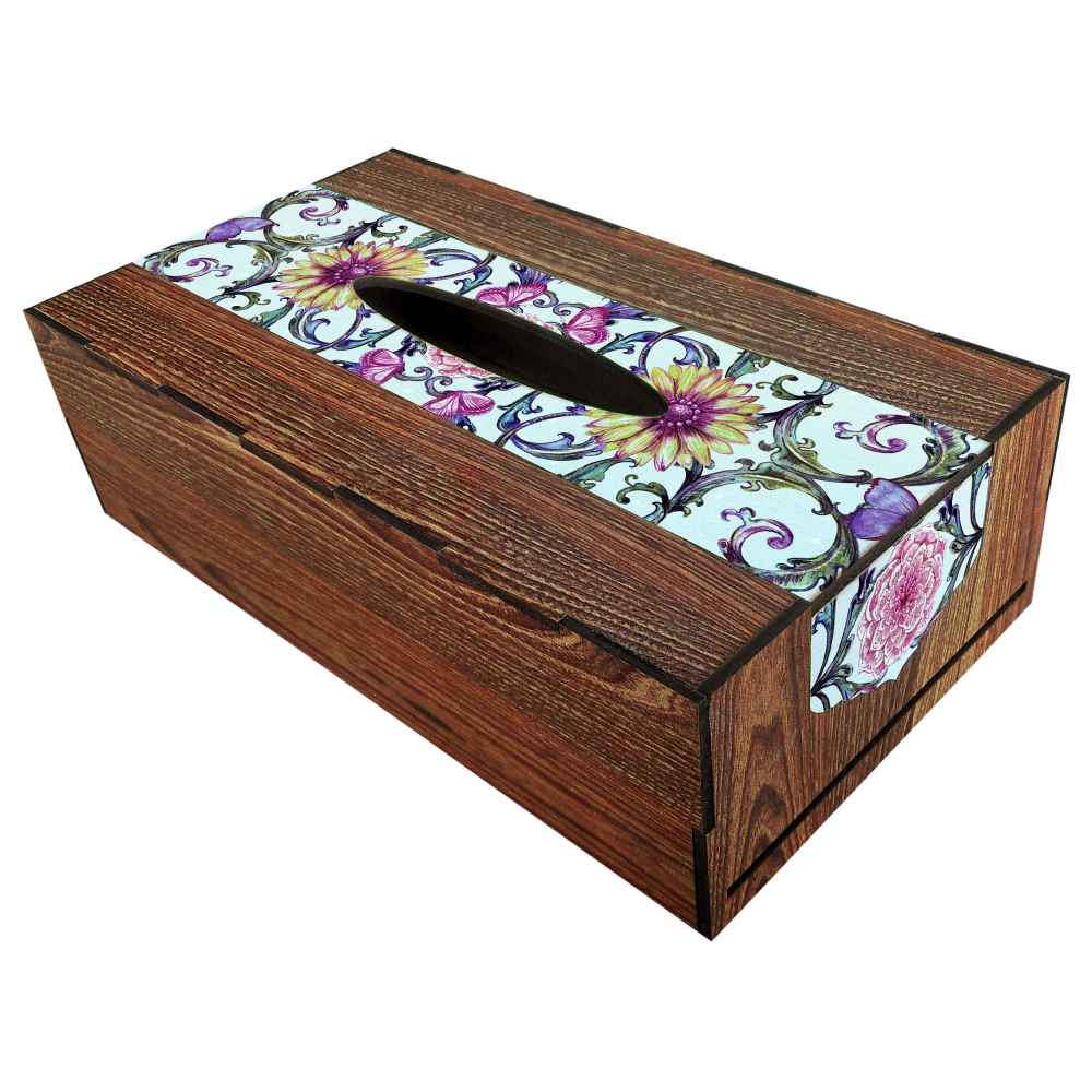 Couvercle de boîte à mouchoirs en bois rustique – Design floral
